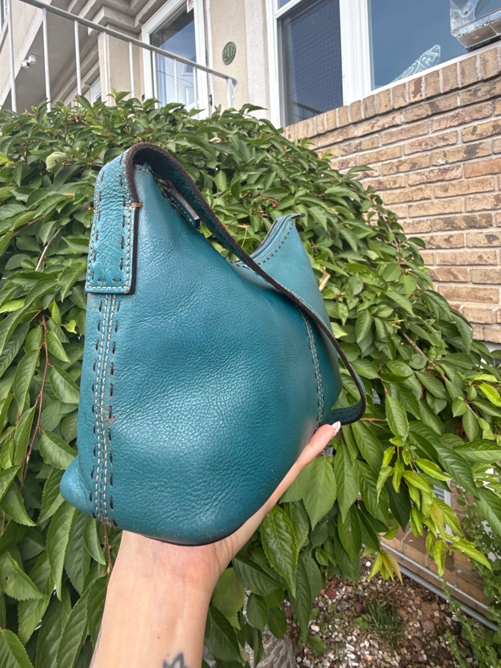 Vintage Fossil Teal Blue Leather Shoulder Bag Y2K Boho Purse - Picture 5 of 9